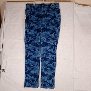 Woman Within Blue Jeans Size 14W Tall Camo Denim Pants Stretch Casual Urban